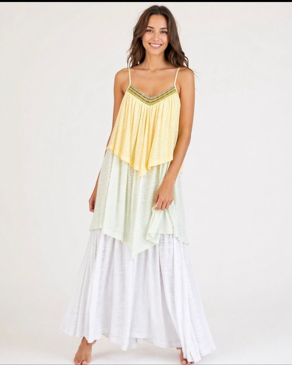 Pitusa NWT Cheetah Print Tiered Maxi Dress Yellow Boho Resort Beach Standard